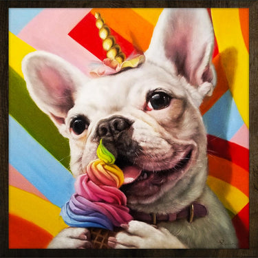 Hond met Regenboogijs - Diamond Painting - 30x30cm - Rond